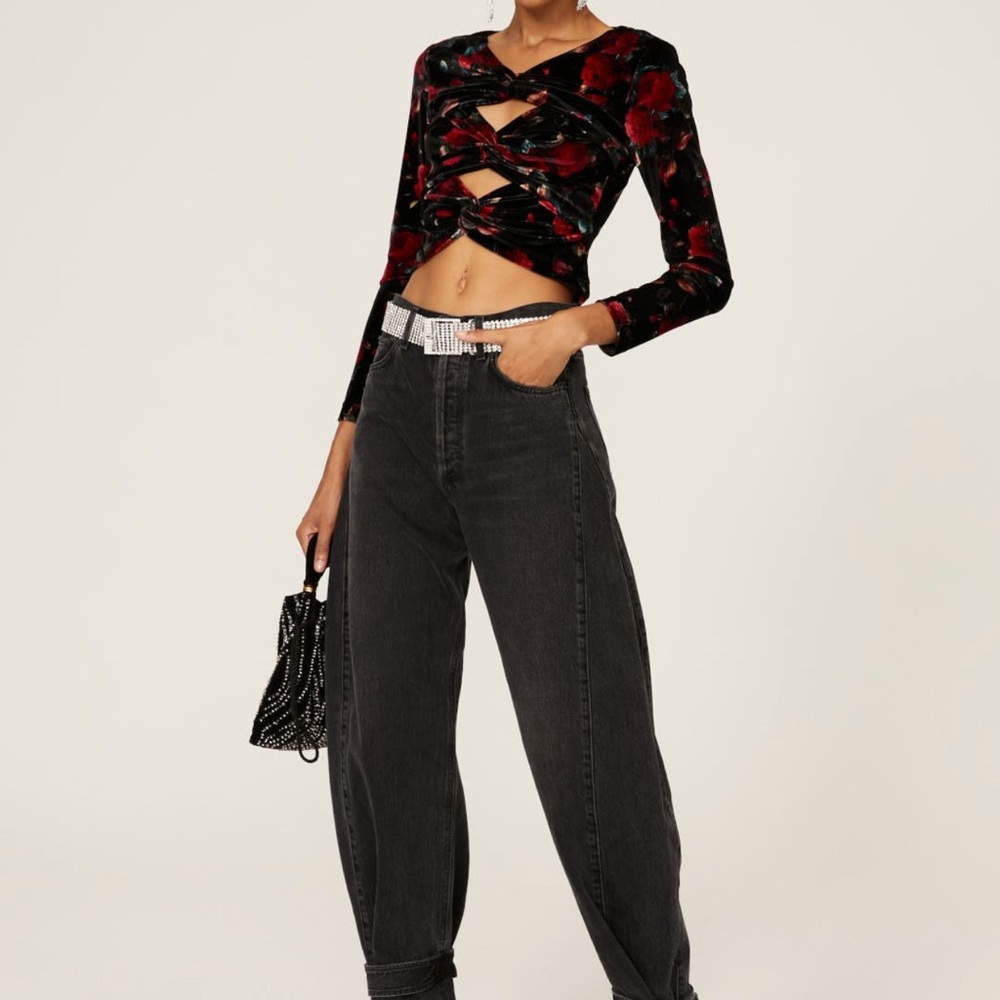 Autumn Adeigbo Black and Red Floral Cut-Out Blouse